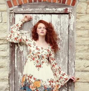 Free People Modern Chinoiserie Floral Hippie Boho Bell Sleeve Dress Large Garden